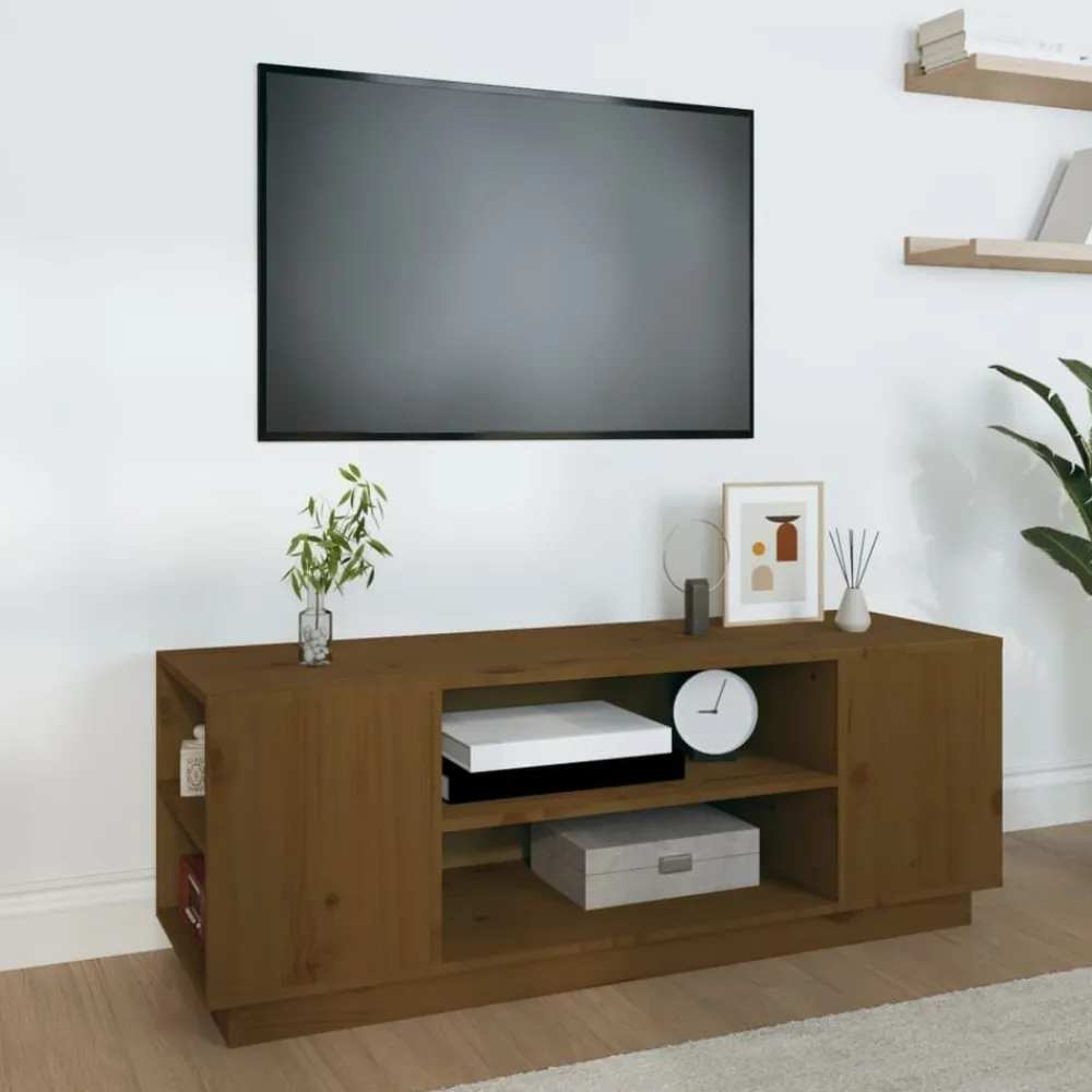 vidaXL Mueble de TV madera maciza de pino marrón miel 110x35x40,5 cm Marrón miel Online