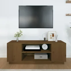 vidaXL Mueble de TV madera maciza de pino marrón miel 110x35x40,5 cm Marrón miel Online