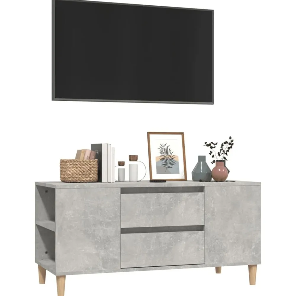 vidaXL Mueble de TV madera contrachapada gris hormigón 102x44,5x50 cm Gris hormigón