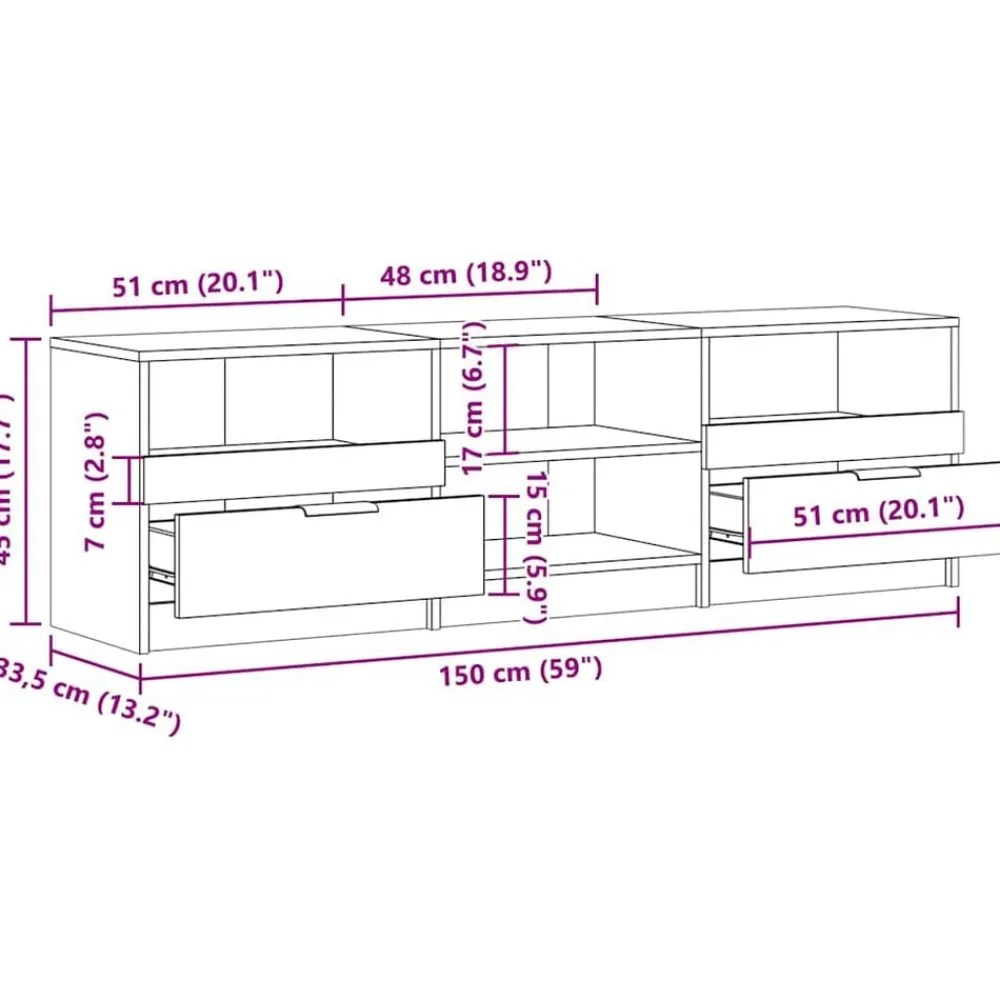 vidaXL Muebles Tv-Mueble de TV madera ingeniería madera envejecida 150x33,5x45cm