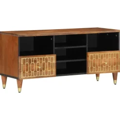 vidaXL Mueble de TV madera maciza de mango 100x33x46 cm Marr&oacute;n miel Discount