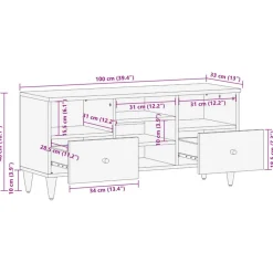 vidaXL Mueble de TV madera maciza de mango 100x33x46 cm Marrón miel Discount