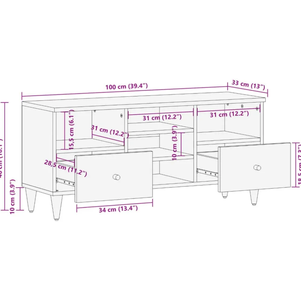 vidaXL Mueble de TV madera maciza de mango 100x33x46 cm Marrón miel Discount