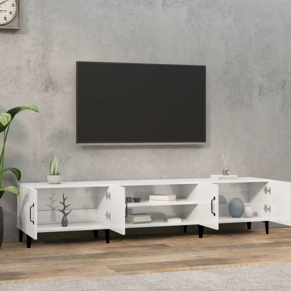 vidaXL Mueble de TV madera contrachapada blanco brillo 180x31,5x40 cm Blanco brillante Discount