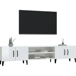 vidaXL Mueble de TV madera contrachapada blanco brillo 180x31,5x40 cm Blanco brillante Discount