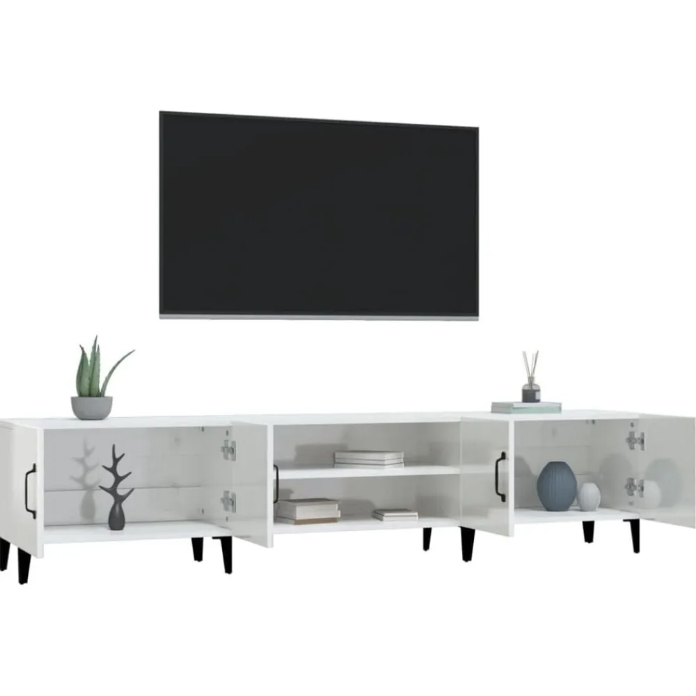 vidaXL Mueble de TV madera contrachapada blanco brillo 180x31,5x40 cm Blanco brillante Discount