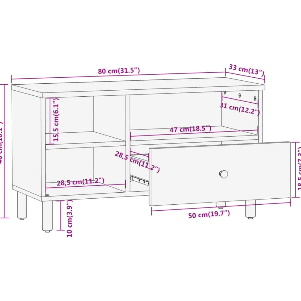 vidaXL Mueble de TV madera maciza de mango 80x33x46 cm Natural Clearance