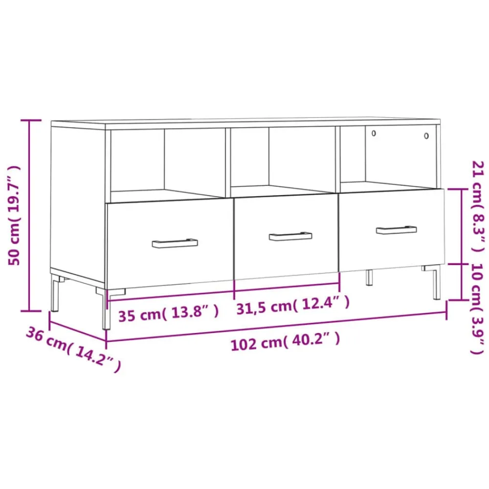 vidaXL Muebles Tv-Mueble de TV madera de ingeniería 102x36x50 cm