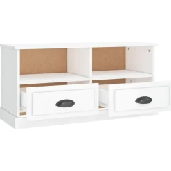 vidaXL Muebles Tv-Mueble de TV madera contrachapada blanco brillo 93x35,5x45 cm