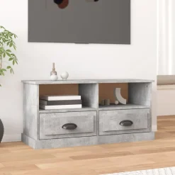 vidaXL Mueble de TV madera contrachapada gris hormigón 93x35,5x45 cm Gris hormig&oacute;n Online