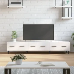 vidaXL Muebles Tv-Mueble de TV madera de ingeniería blanco brillo 150x36x30 cm