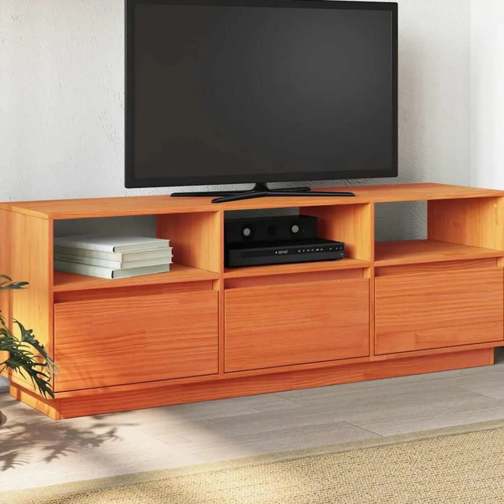 vidaXL Mueble de TV madera maciza de pino marrón cera 140x37x50 cm Marrón cera Outlet