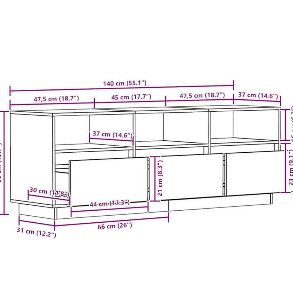 vidaXL Mueble de TV madera maciza de pino marrón cera 140x37x50 cm Marrón cera Outlet