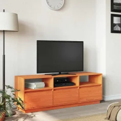 vidaXL Mueble de TV madera maciza de pino marrón cera 140x37x50 cm Marrón cera Outlet