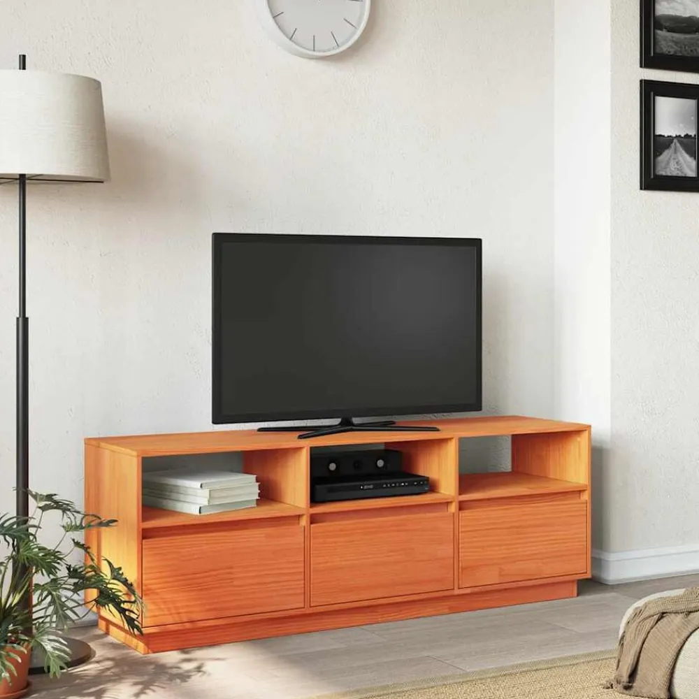 vidaXL Mueble de TV madera maciza de pino marrón cera 140x37x50 cm Marrón cera Outlet