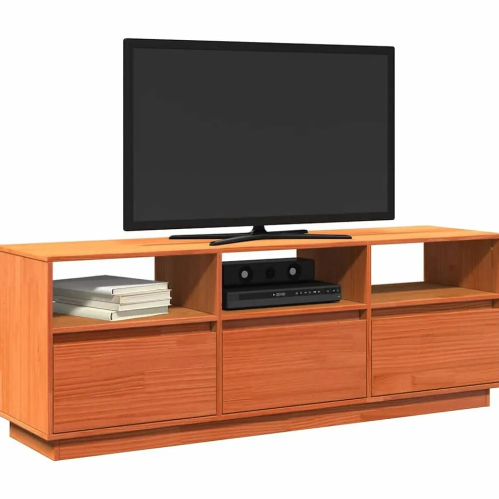 vidaXL Mueble de TV madera maciza de pino marrón cera 140x37x50 cm Marrón cera Outlet