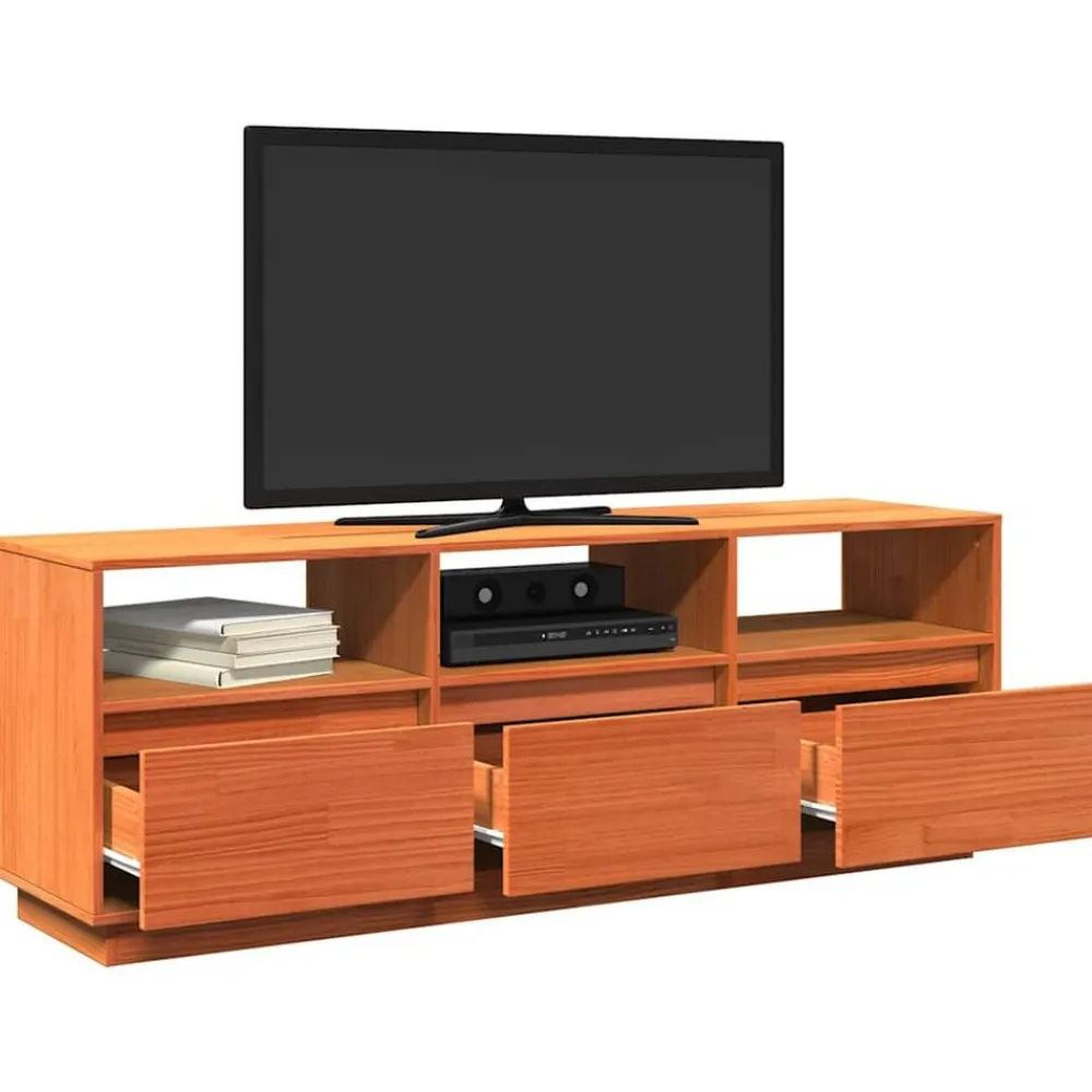 vidaXL Mueble de TV madera maciza de pino marrón cera 140x37x50 cm Marrón cera Outlet