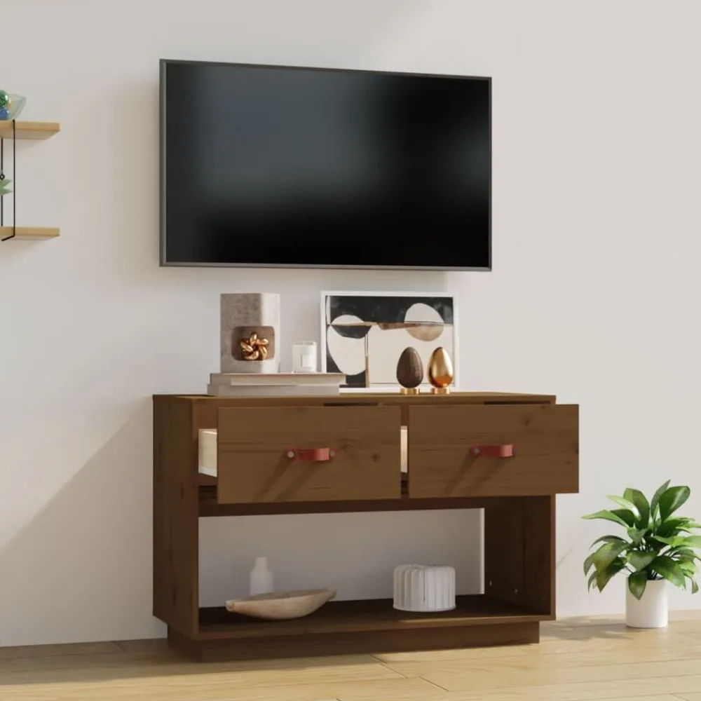vidaXL Muebles Tv-Mueble de TV madera maciza de pino marrón miel 90x40x60 cm