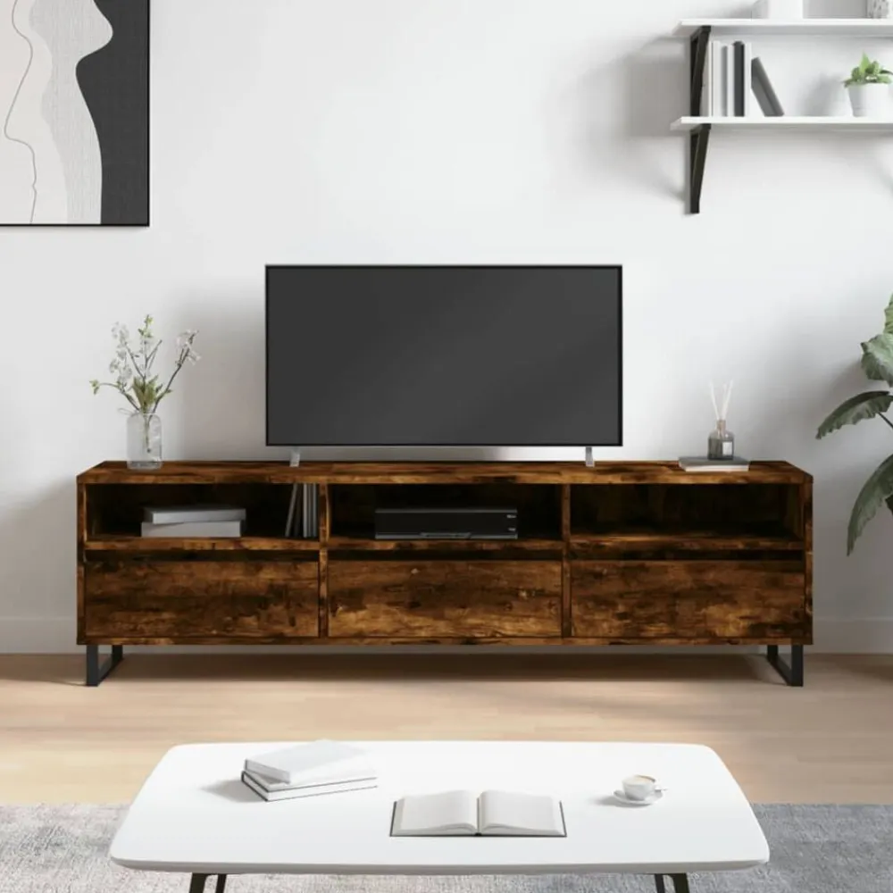 vidaXL Mueble de TV madera contrachapada 150x30x44,5 cm Roble ahumado Sale