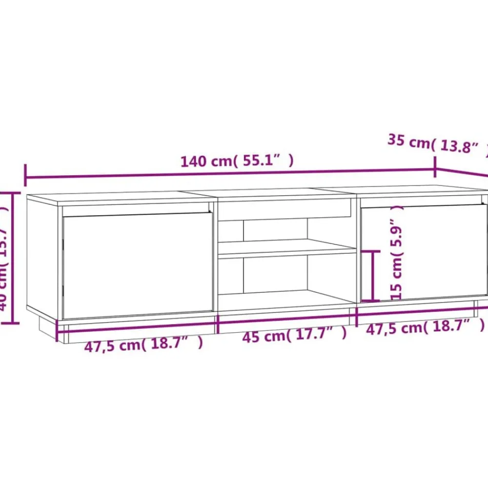 vidaXL Muebles Tv-Mueble de TV madera maciza de pino 140x35x40 cm