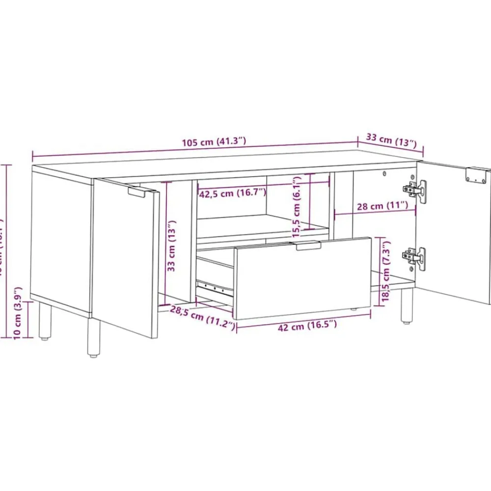 vidaXL Armarios Y Almacenamiento-Mueble de TV madera de ingeniería negro 105x33x46 cm
