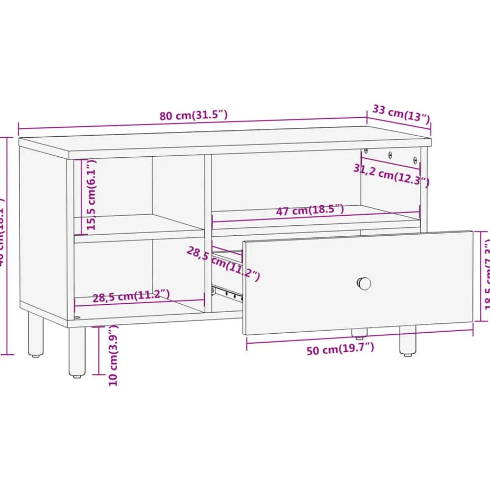 vidaXL Muebles Tv-Mueble de TV madera maciza de acacia 80x33x46 cm