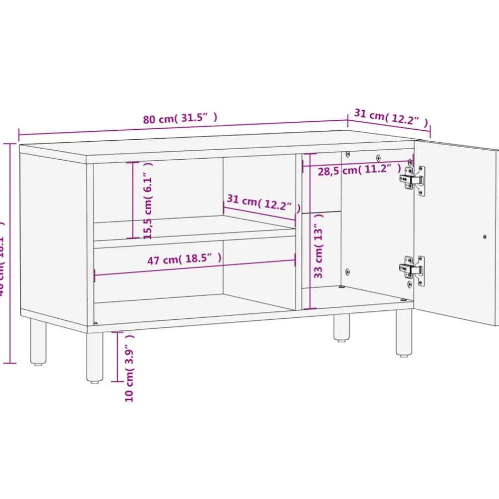 vidaXL Muebles Tv-Mueble de TV madera maciza de mango 80x31x46 cm