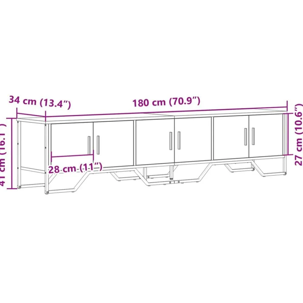 vidaXL Mueble de TV madera de ingeniería 180x34x41 cm Gris sonoma Sale