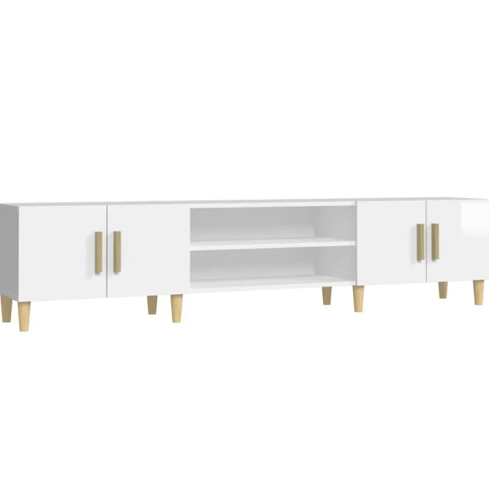 vidaXL Muebles Tv-Mueble de TV madera contrachapada blanco brillo 180x31,5x40 cm