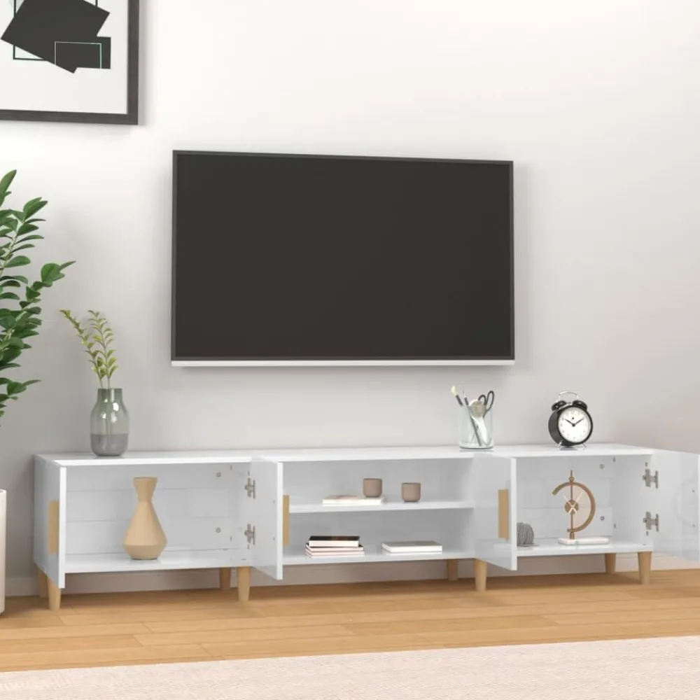 vidaXL Muebles Tv-Mueble de TV madera contrachapada blanco brillo 180x31,5x40 cm