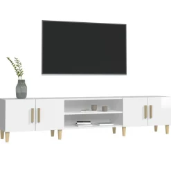 vidaXL Muebles Tv-Mueble de TV madera contrachapada blanco brillo 180x31,5x40 cm