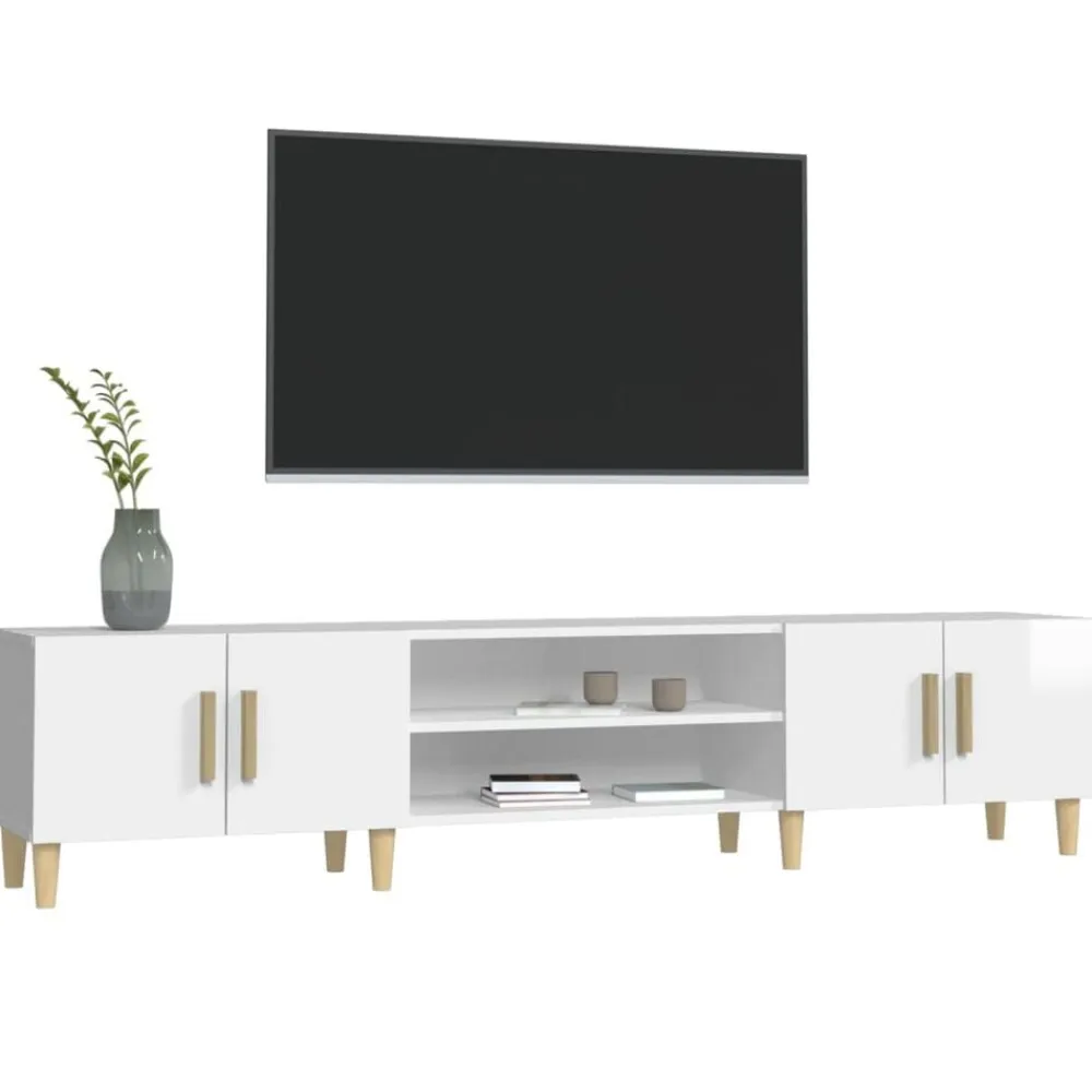vidaXL Muebles Tv-Mueble de TV madera contrachapada blanco brillo 180x31,5x40 cm