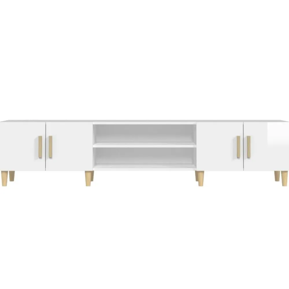vidaXL Muebles Tv-Mueble de TV madera contrachapada blanco brillo 180x31,5x40 cm