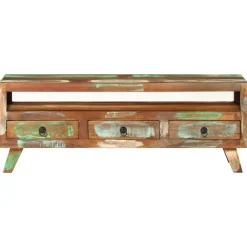vidaXL Mueble de TV madera maciza reciclada multicolor 110x30x40 cm Online