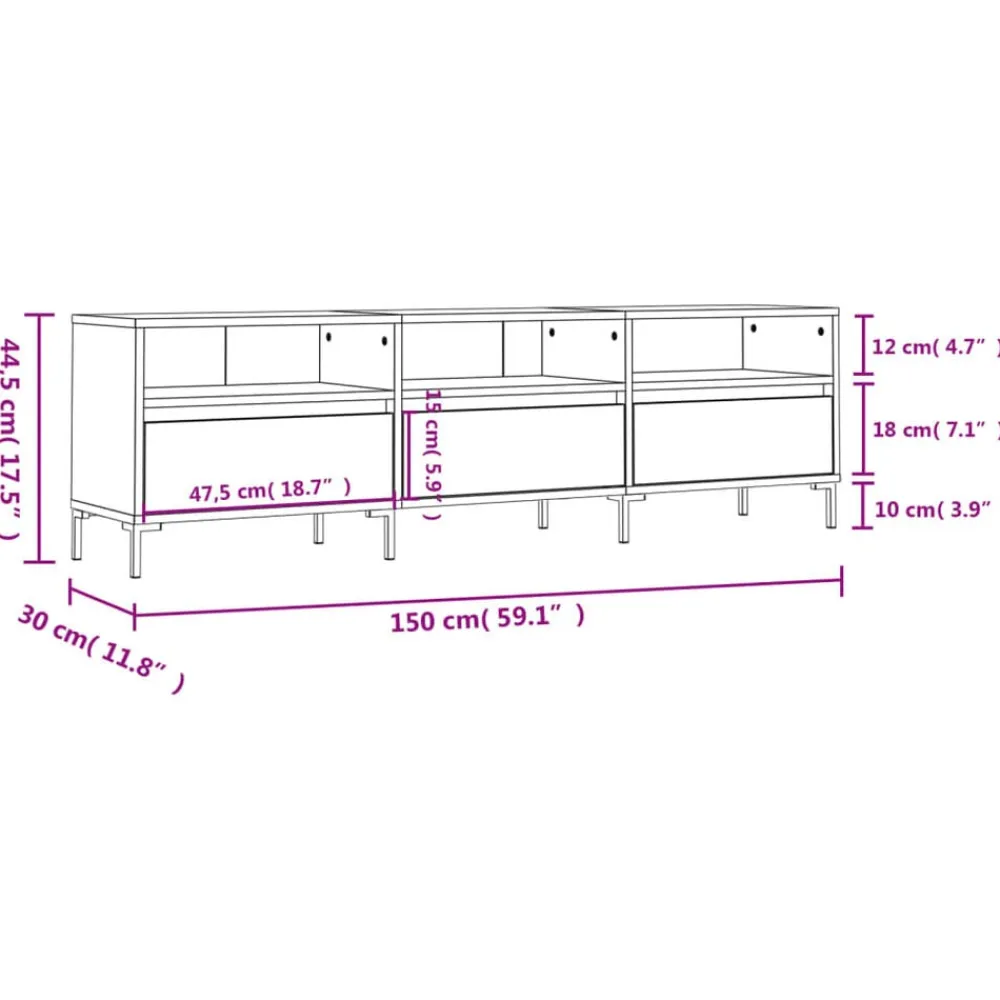 vidaXL Mueble de TV madera contrachapada gris hormigón 150x30x44,5 cm Gris hormigón Outlet