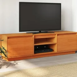 vidaXL Muebles Tv-Mueble de TV madera maciza de pino marrón cera 140x35x40 cm