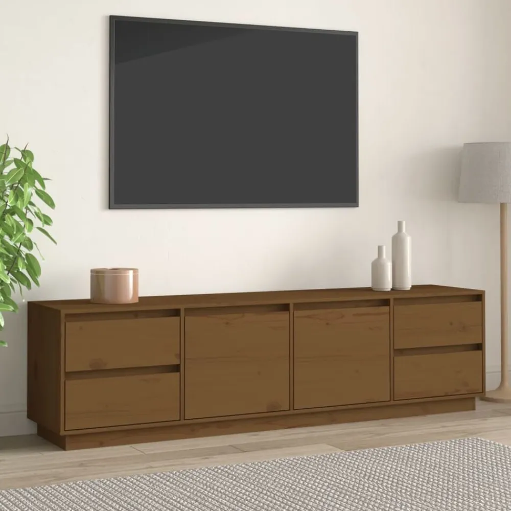 vidaXL Muebles Tv-Mueble de TV madera maciza de pino marrón miel 176x37x47,5 cm