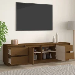 vidaXL Muebles Tv-Mueble de TV madera maciza de pino marrón miel 176x37x47,5 cm