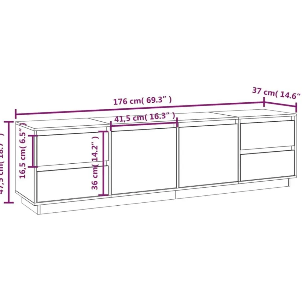 vidaXL Muebles Tv-Mueble de TV madera maciza de pino marrón miel 176x37x47,5 cm