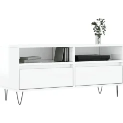 vidaXL Muebles Tv-Mueble de TV madera contrachapada blanco brillo 100x34,5x44,5cm