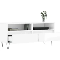 vidaXL Muebles Tv-Mueble de TV madera contrachapada blanco brillo 100x34,5x44,5cm