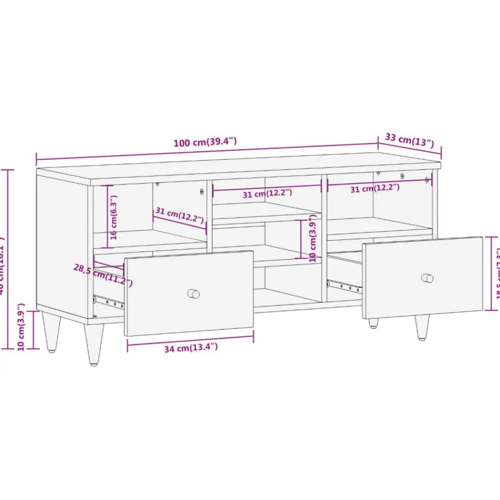 vidaXL Muebles Tv-Mueble de TV madera maciza de mango 100x33x46 cm