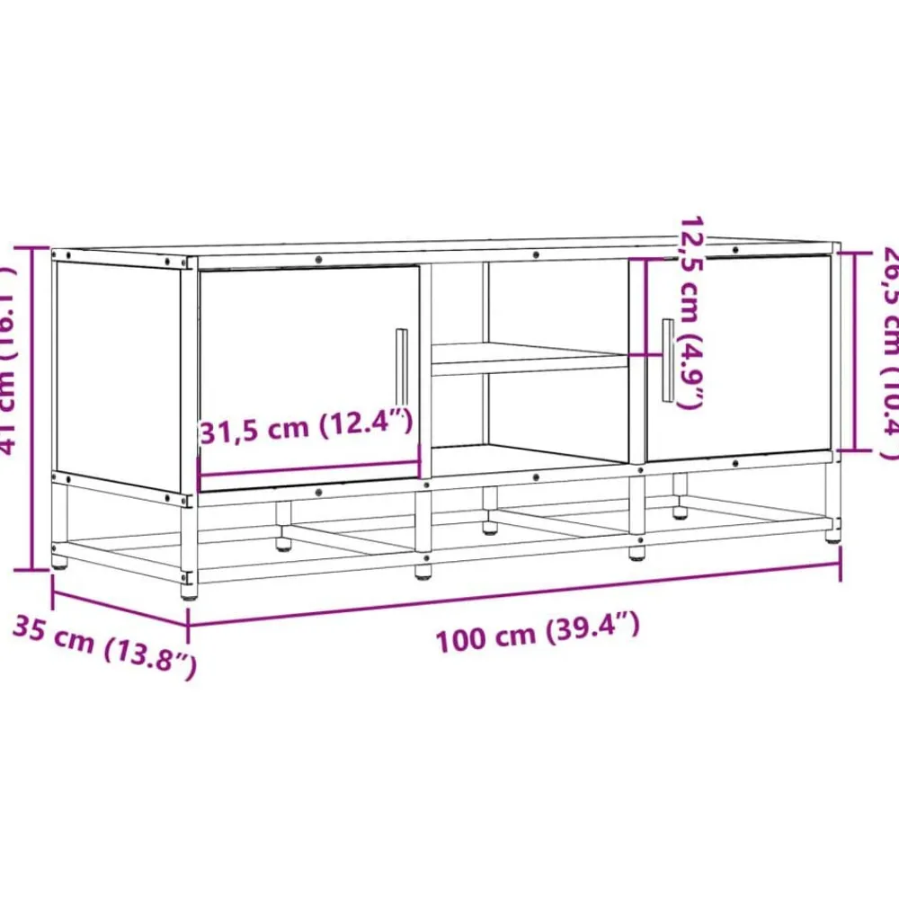 vidaXL Muebles Tv-Mueble de TV madera de ingeniería y metal 100x35x41 cm