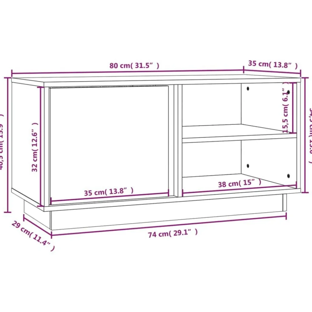vidaXL Mueble de TV madera maciza de pino marrón miel 80x35x40,5 cm Marrón miel Outlet