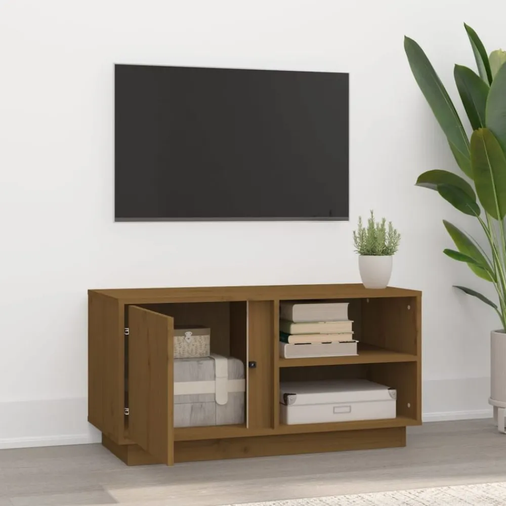 vidaXL Mueble de TV madera maciza de pino marrón miel 80x35x40,5 cm Marrón miel Outlet