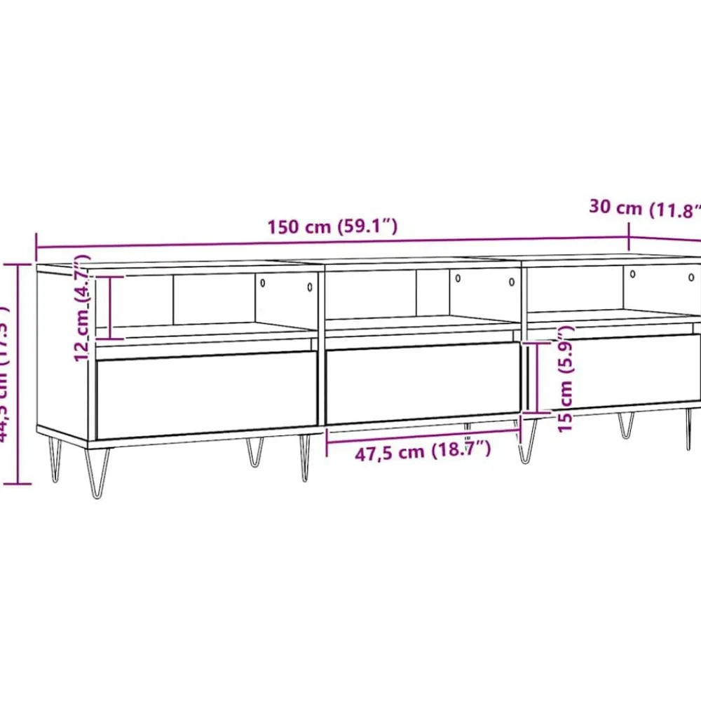 vidaXL Mueble de TV madera de ingeniería 150x30x44,5 cm Roble artisan Clearance