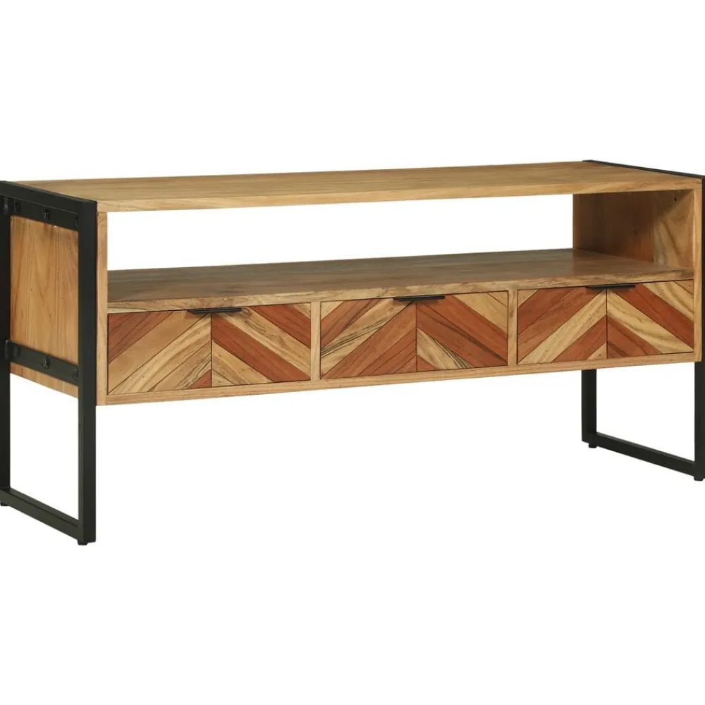 vidaXL Mueble de TV Marrón 100 x 35 x 50 cm Madera de Acacia Sólida Discount