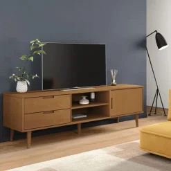 vidaXL Muebles Tv-Mueble de TV MOLDE madera maciza de pino marrón 158x40x49 cm