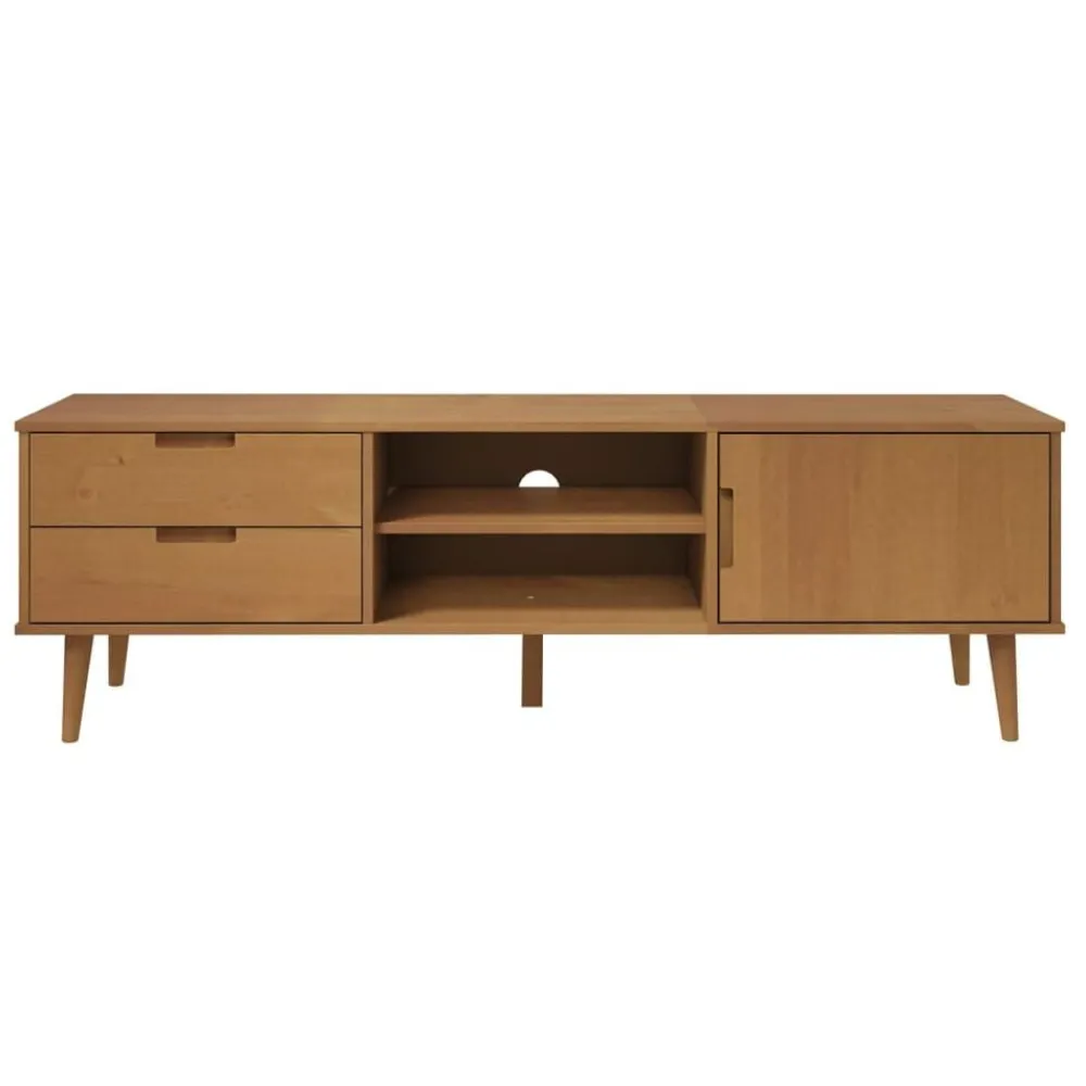 vidaXL Muebles Tv-Mueble de TV MOLDE madera maciza de pino marrón 158x40x49 cm