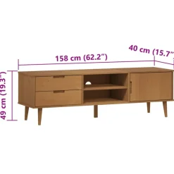 vidaXL Muebles Tv-Mueble de TV MOLDE madera maciza de pino marrón 158x40x49 cm